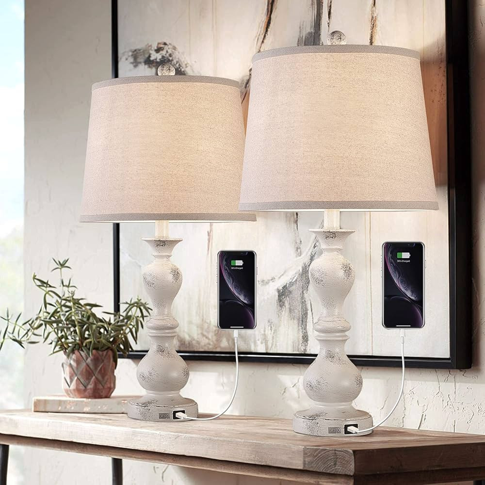 Farmhouse Table Lamp Set of 2, 26" Rustic Bedside Nightlight Lamp with 2 USB Ports, Vintage Bedsi... | Amazon (CA)