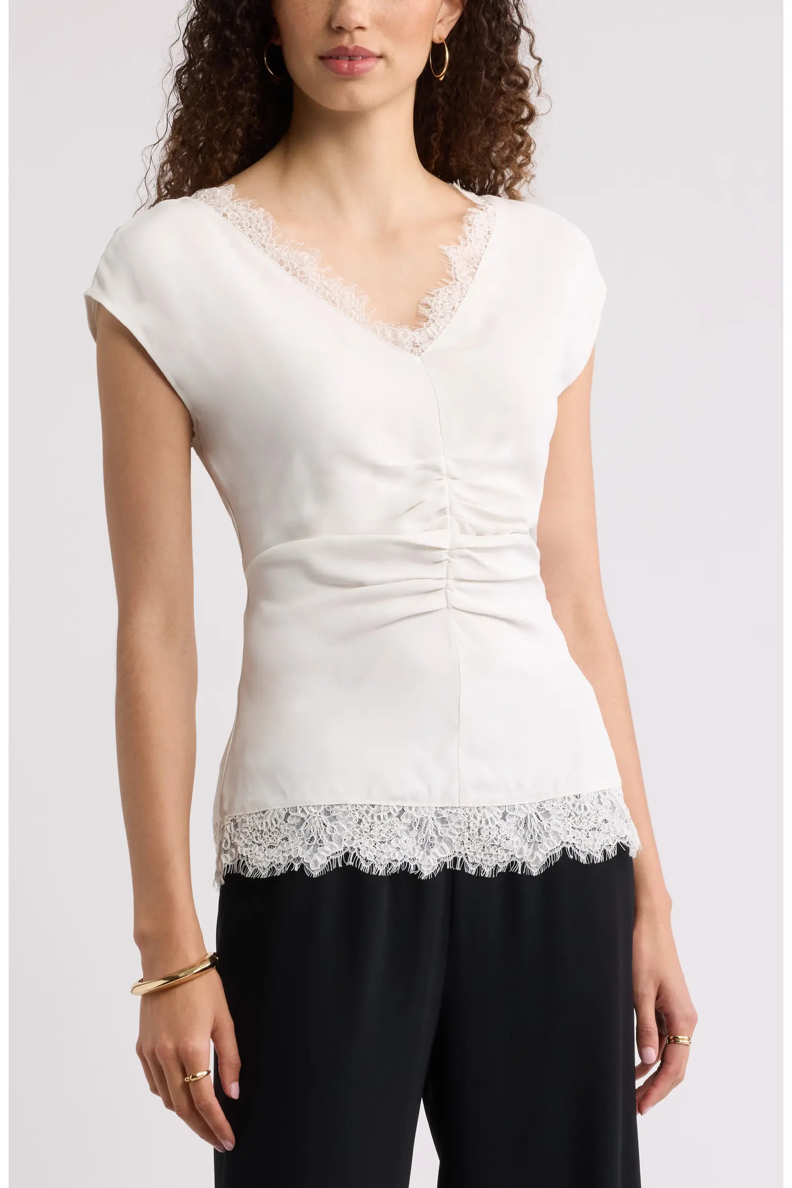 Nordstrom Lace Trim Ruched Top (Women) | Nordstrom | Nordstrom