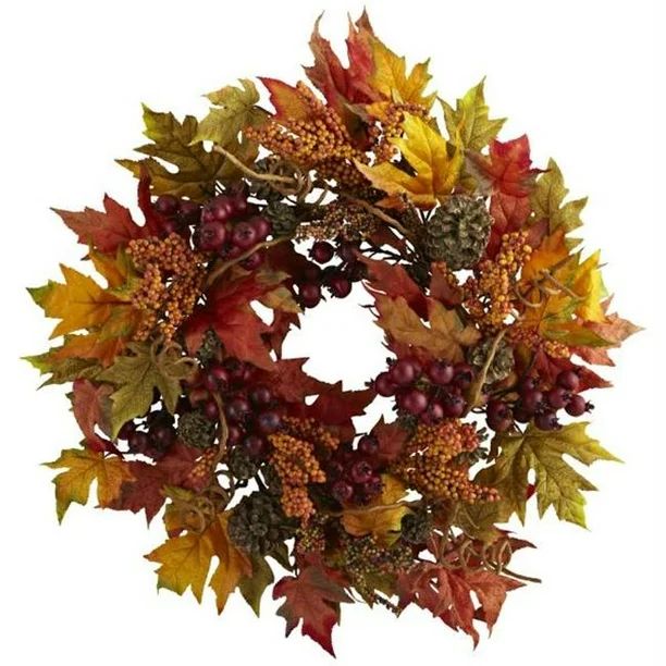 Nearly Natural Maple Christmas Wreath, 24" (Assorted Colors) - Walmart.com | Walmart (US)