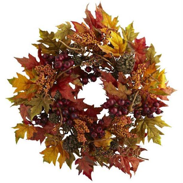 Nearly Natural Maple Christmas Wreath, 24" (Assorted Colors) - Walmart.com | Walmart (US)