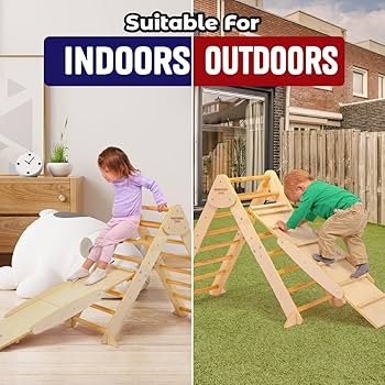 Pikler Triangle - 3 in 1 Montessori Climbing Set with Slide and Wooden Climber Wall - Foldable Ki... | Amazon (US)