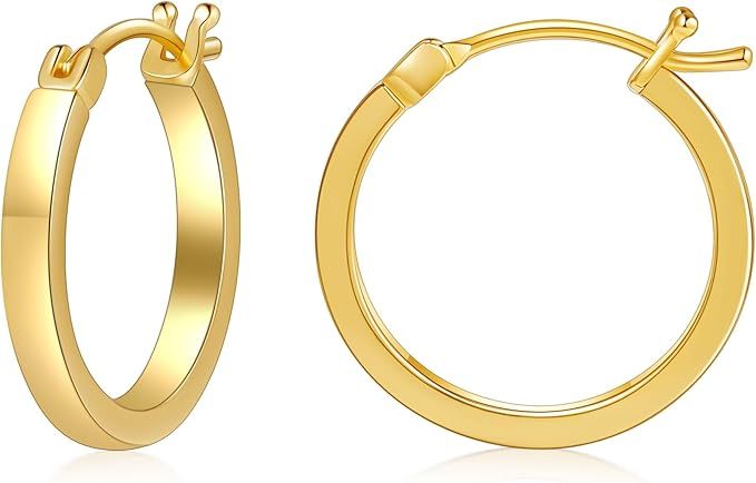 Gacimy Flatted Gold Hoop Earrings for Women 14K Real Gold Plated with 925 Sterling Silver Post | Amazon (US)