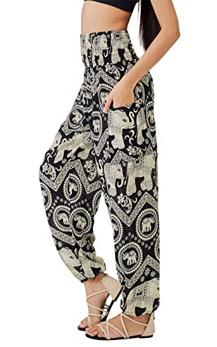 Joob Joob Boho Pants for Women - Hippie Harem Pants Women - Womens Yoga Pants – Comfy Bohemian Flowy Hippie Clothes - Black Medium | Amazon (US)
