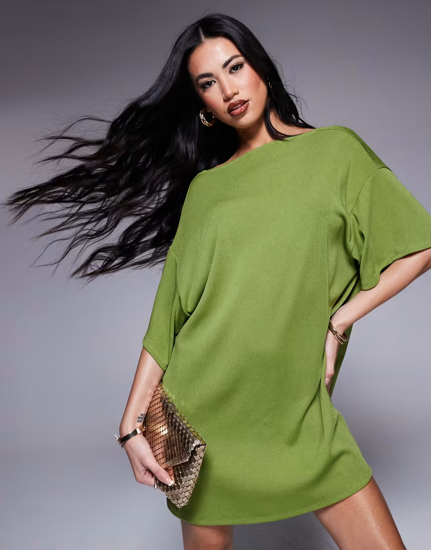 ASOS DESIGN boxy t-shirt mini dress in green | ASOS (Global)
