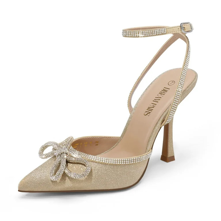 DREAM PAIRS Women’s Destiny High Heels – Closed Toe Strappy Pumps with Rhinestone Ankle Strap... | Walmart (US)