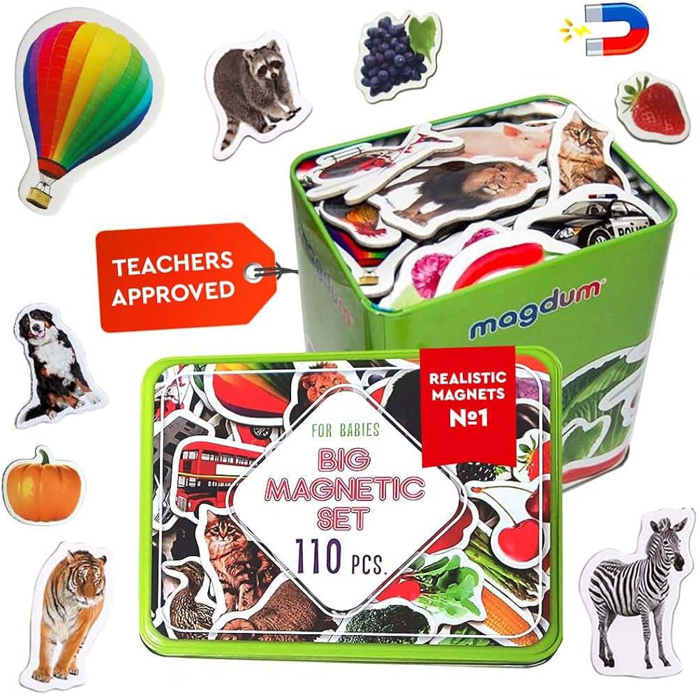 Kids Animal Fridge Magnets - 110 Pcs in Gift Tin Box - Magnetic Animals for Toddlers | Amazon (US)