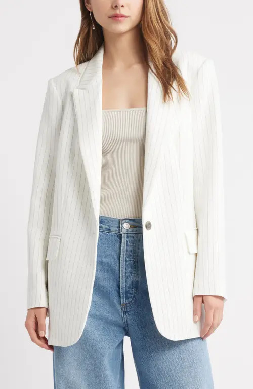 Open Edit The Icon Blazer in Ivory - Grey Celeste Pinstripe at Nordstrom, Size Large | Nordstrom
