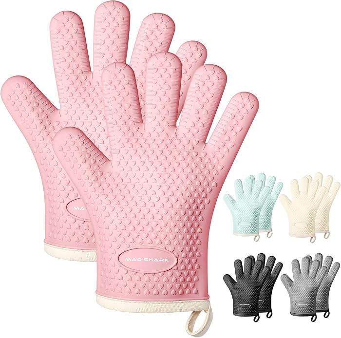 MAD SHARK Silicone Oven Mitts Heat Resistant 450\u00b0F,Waterproof & Non-Slip Oven Gloves with Fi... | Amazon (US)