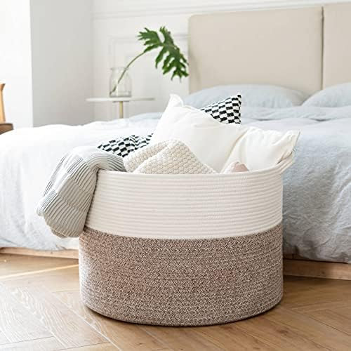 INDRESSME XXXLarge Cotton Rope Basket 21.7" x 21.7" x 13.8" Woven Baby Laundry Blanket Basket Toy Ba | Amazon (US)