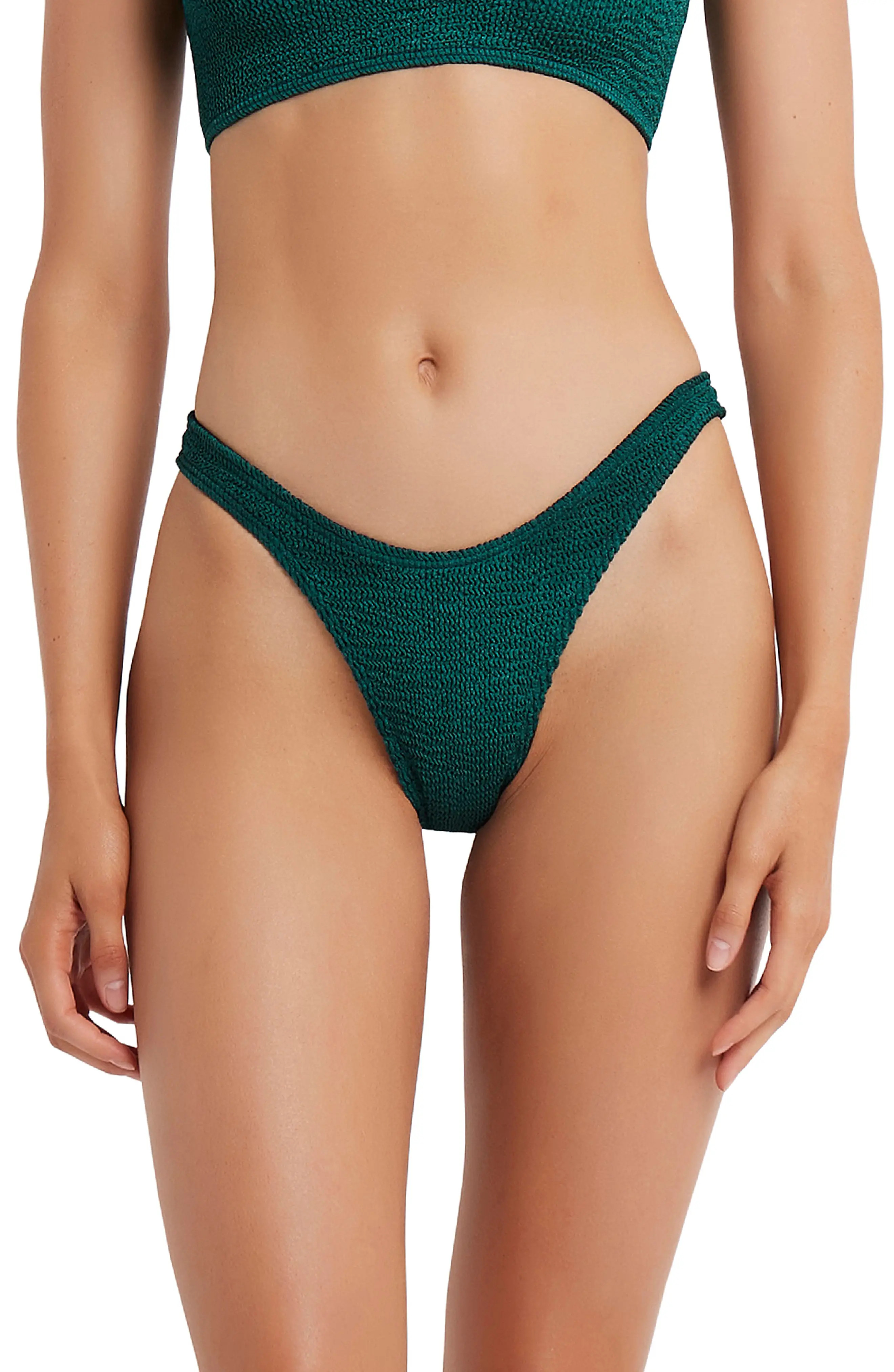 BOUND by Bond-Eye The Scene High Leg Ribbed Bikini Bottoms in Jewel Green at Nordstrom | Nordstrom