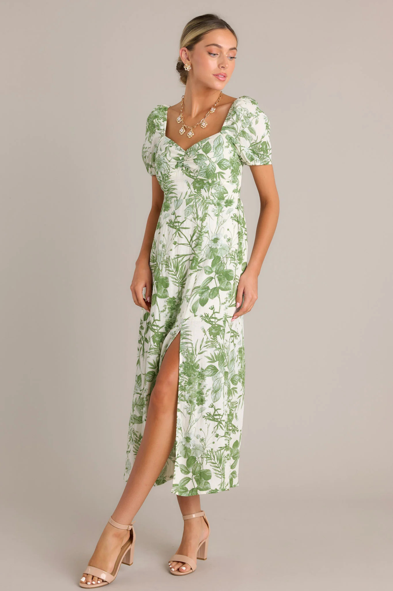 Summer Whispers Green Floral Midi Dress | Red Dress