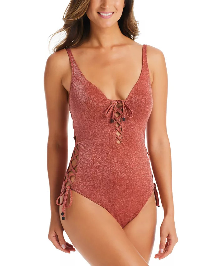 Summer Solids Lace-Up One-Piece Swimsuit, Created for Macy's | Macys (US)
