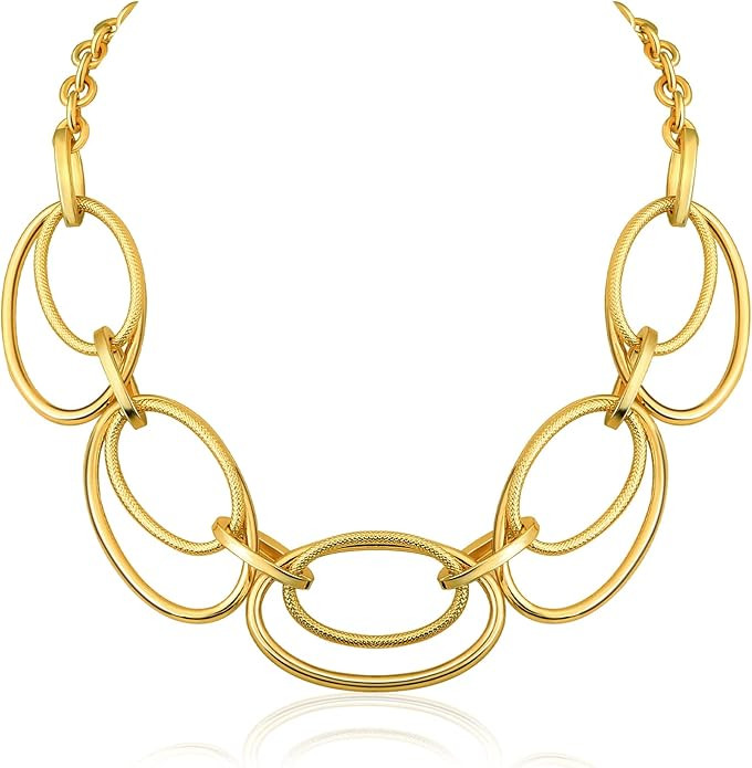 Gold Sliver Chain Necklace for Women - 14k Gold Plated - Thick Chain - Multilayer Long Necklace | Amazon (US)