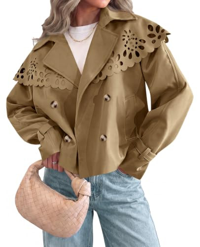 Tankaneo Women Cropped Trench Coat Cape Hollow Shoulder Jackets | Amazon (US)