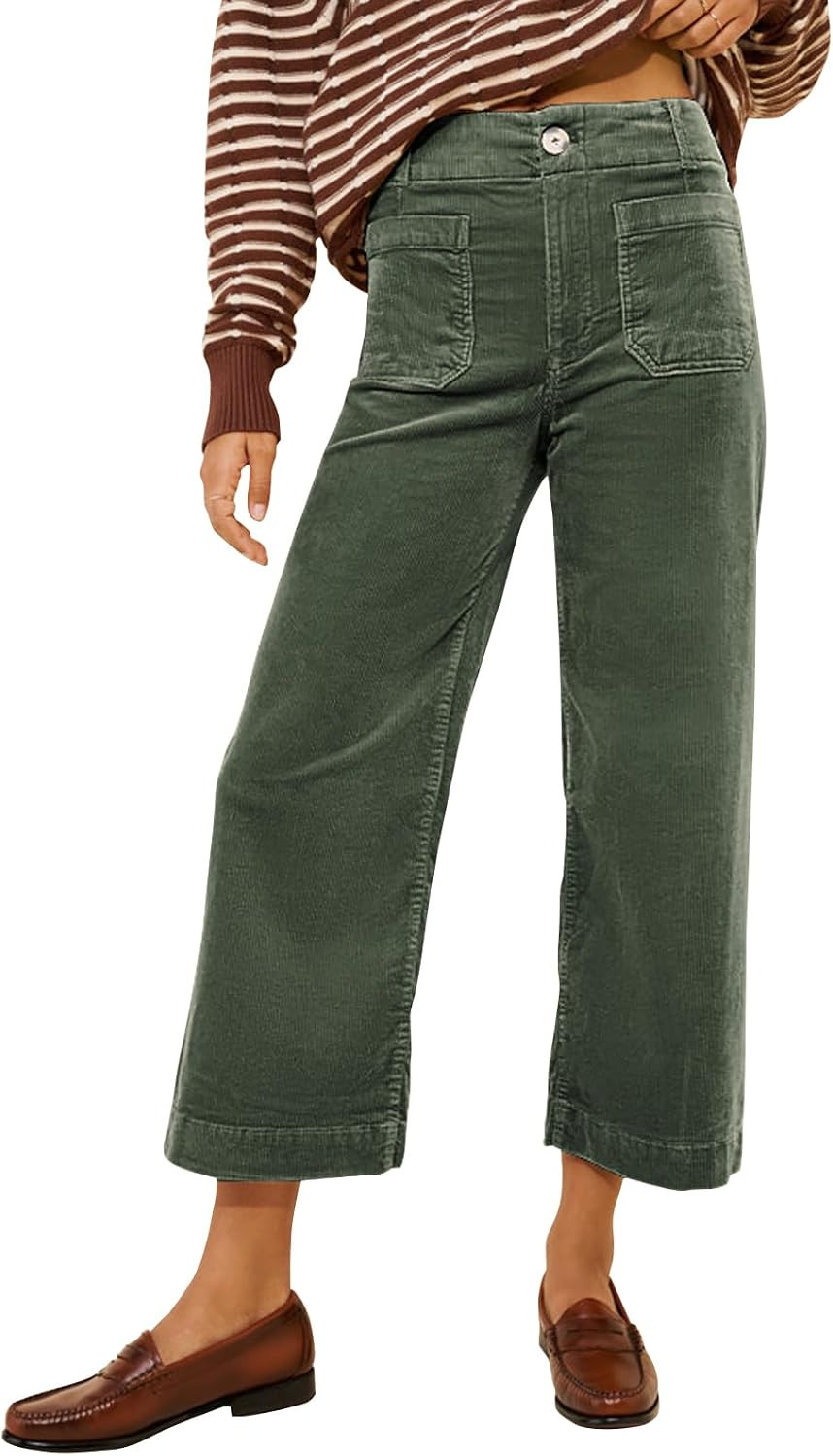 miduo Womens Zipper Corduroy High Waisted Straight Leg Pants Trousers | Amazon (US)