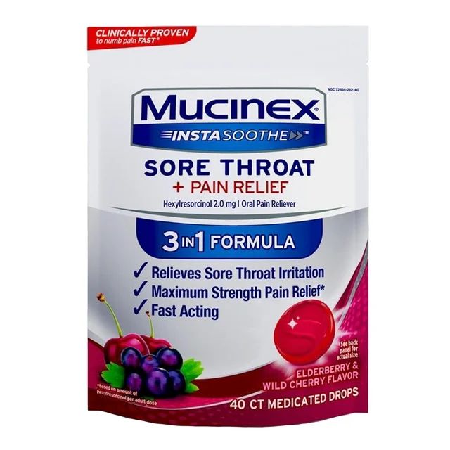 Mucinex InstaSoothe Sore Throat + Pain Relief Elderberry & Wild Cherry Flavor, Fast Acting, Power... | Walmart (US)