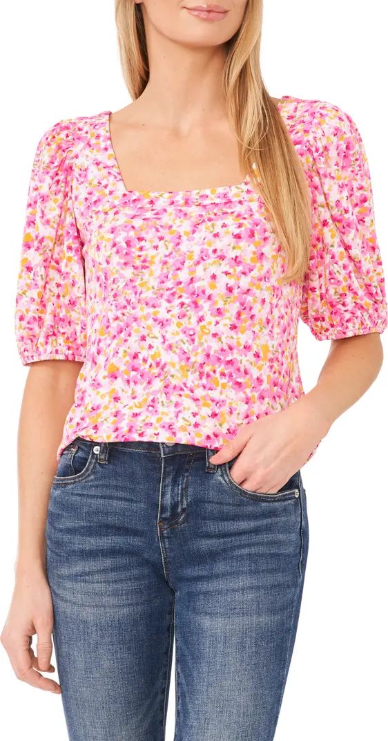 CeCe Floral Puff Sleeve Stretch Crepe Top | Nordstrom | Nordstrom
