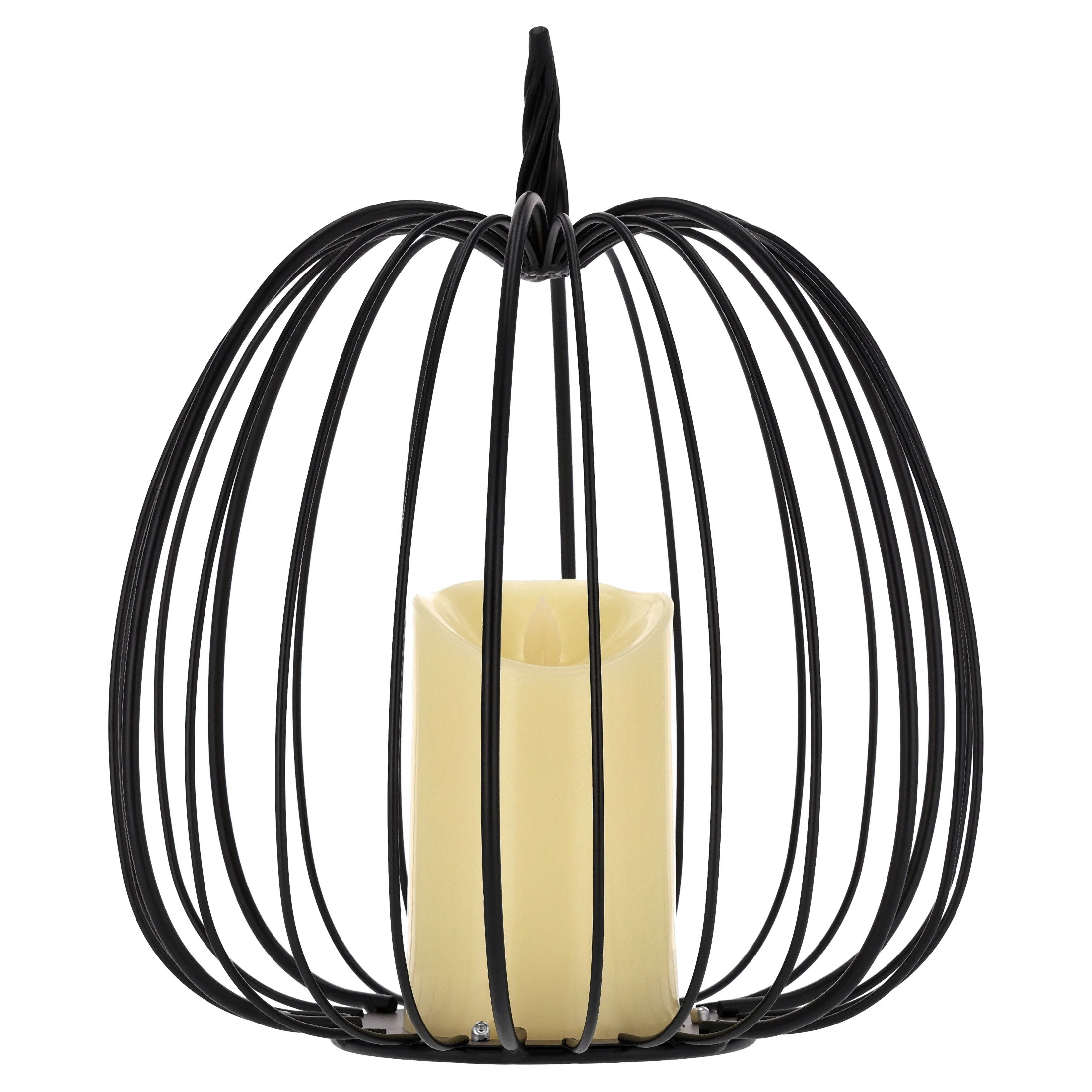 Light-Up Metal Pumpkin Lantern Decoration, Black and White, 11", Fall by Way To Celebrate - Walmart.com | Walmart (US)