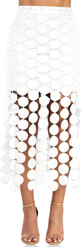 Cicy Bell Womens Hollow Out Maxi Skirts Summer High Waisted Boho Fringe Hem Skirt Beach Vacation ... | Amazon (US)