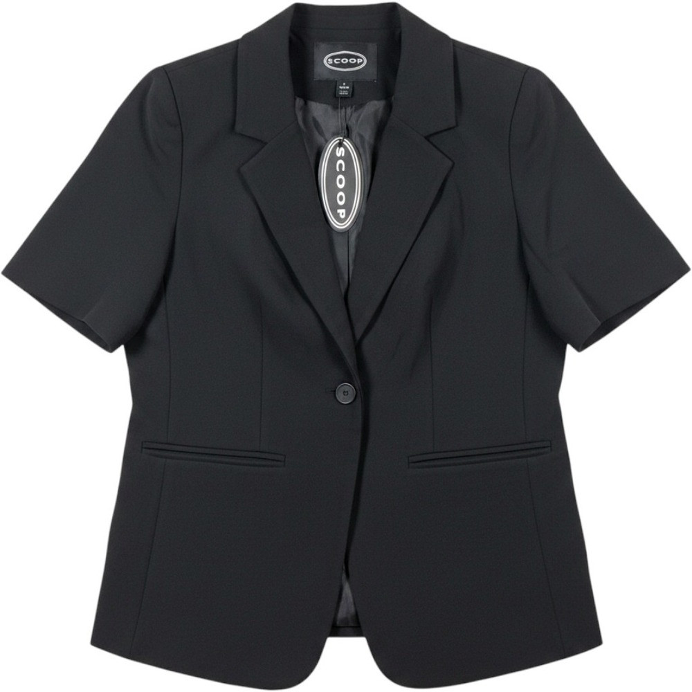 Scoop Womens Short Sleeve Boxy Blazer Black Soot Single Button Size L 12-14 NEW | Poshmark