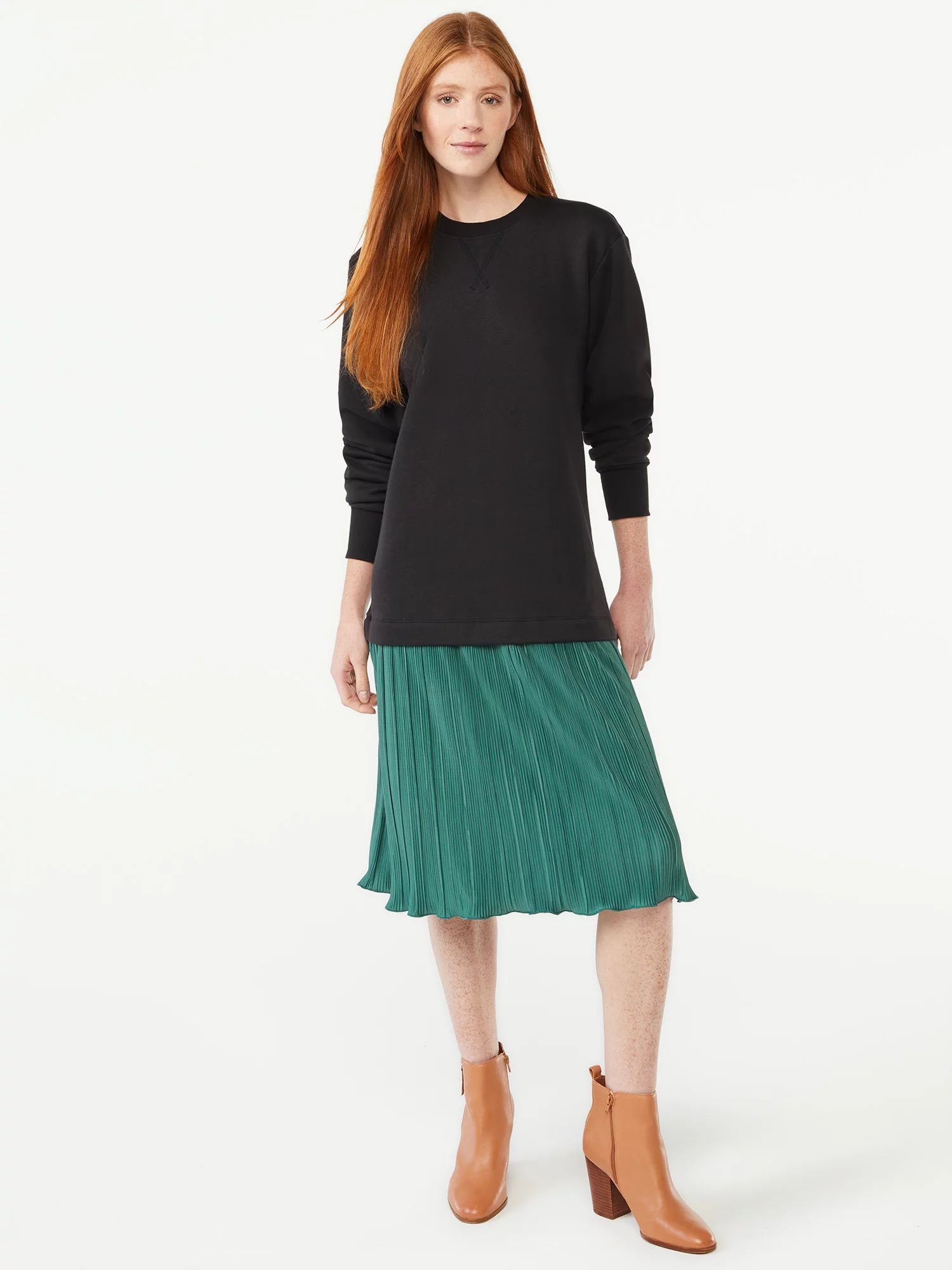 Free Assembly Women's Sweatshirt Pleated Mixy Dress - Walmart.com | Walmart (US)