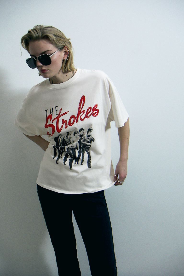 Oversized Printed T-shirt - Cream/The Strokes - Ladies | H&M US | H&M (US + CA)