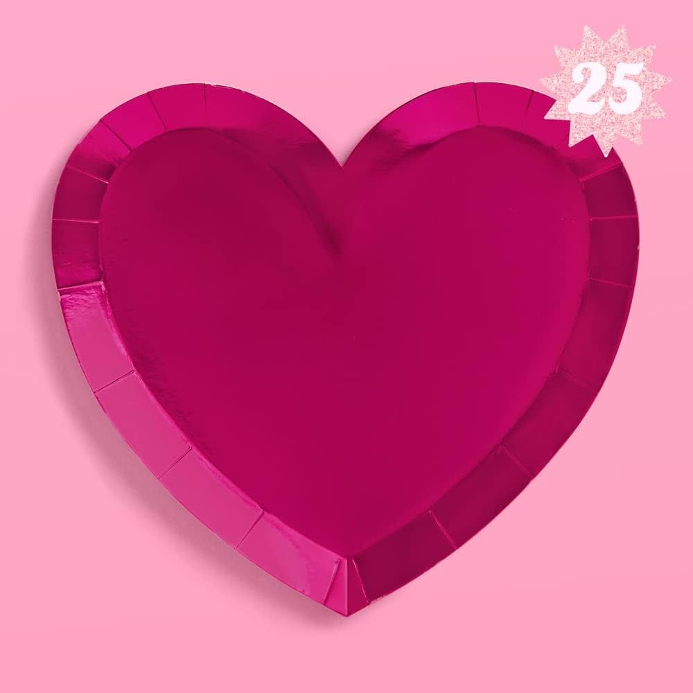 xo, Fetti Hot Pink Foil Heart Plates - 25 pack | Vday Cake Plates, Happy Birthday Party Decoratio... | Amazon (US)