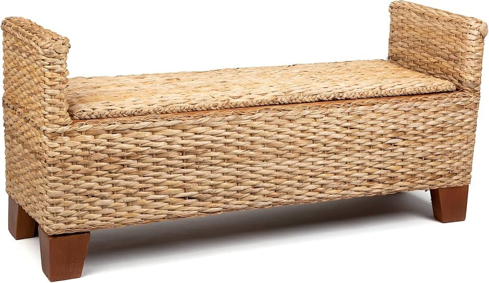 Wicker 46" Storage Bench Large Coastal Natural Banana Fiber Rattan Seagrass Ottoman with Lid and ... | Amazon (US)