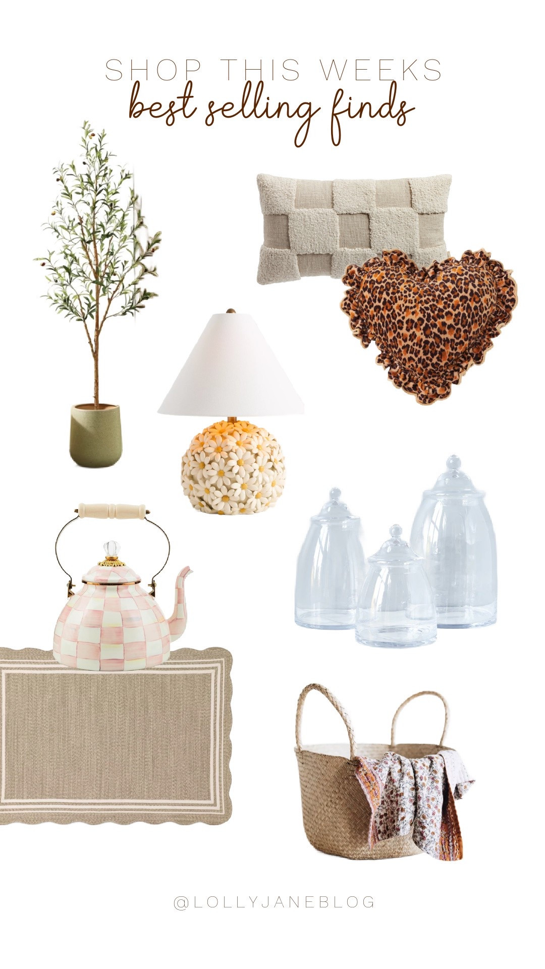 Obsessed is an understatement  These LTK best-sellers are flying off the shelves, and it’s easy to see why!✨

From the cutest cheetah heart pillow to the coziest checkered throw, a dreamy daisy lamp, trending bon bon jars, wicker baskets, the iconic Mackenzie-Childs teapot, the cutest jute rug, and even a tall faux olive tree — your home glow-up starts here!

Snag these gems from Walmart, Target, Urban Outfitters, At Home, Paynes Gray, and Mackenzie-Childs before they’re gone!💕

#HomeFinds #LTKBestSellers #DecorGoals #TargetStyle #UrbanOutfittersHome #WalmartFinds #MackenzieChilds #NeutralDecor #HomeInspo #LTKhome

#LTKGiftGuide #LTKStyleTip #LTKHome