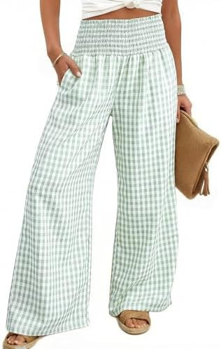 Dokotoo Womens Striped Gingham Pants 2026 Casual Pants Cute Comfy Bottoms with Pockets Plaid Outf... | Amazon (US)