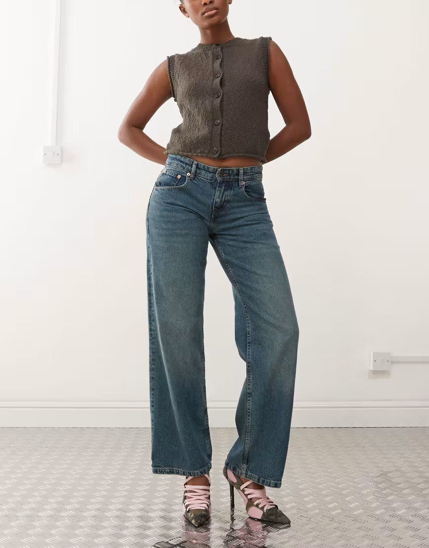 Motel parallel leg low rise jeans in bright blue | ASOS (Global)