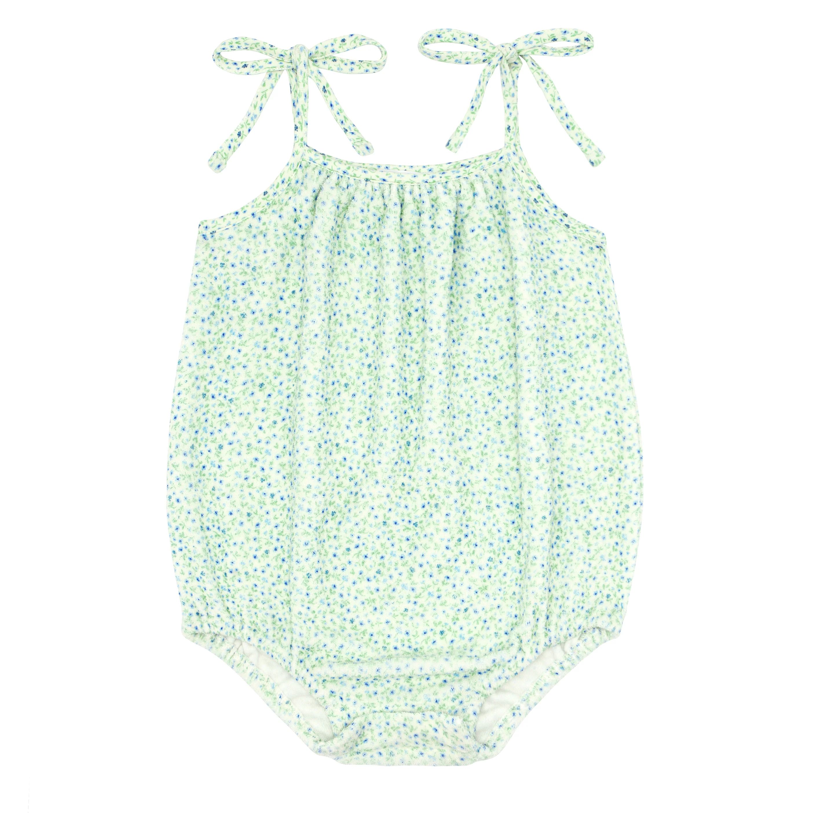 baby girls hibiscus ditsy romper with shoulder ties | minnow