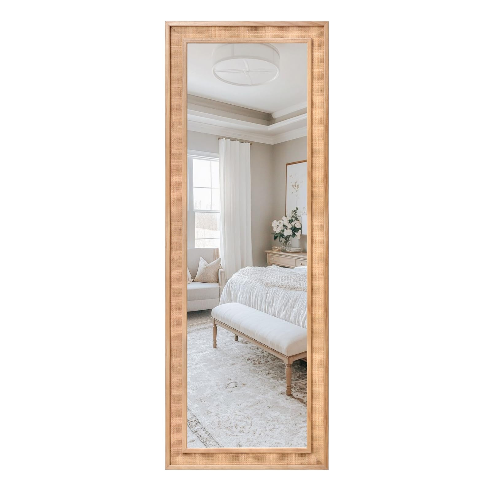 Rattan Full Length Mirror,27"x67" Long Rattan Wall Mirror,Wooden Mirror with Wicker Frame,Decorat... | Amazon (US)