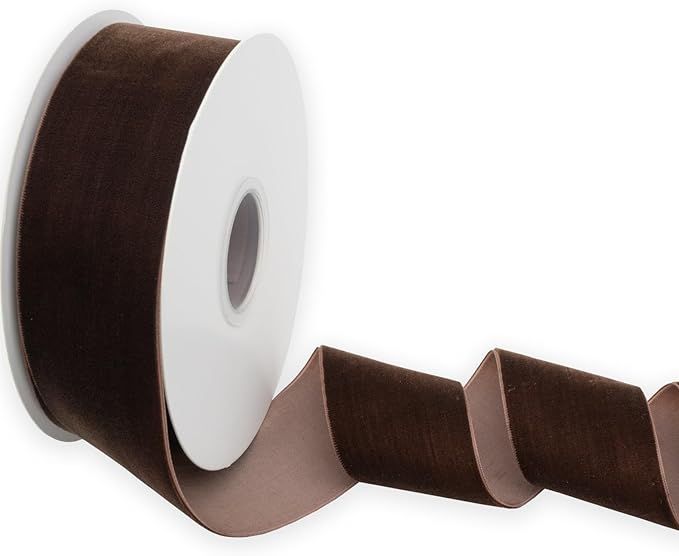 XMRIBBON Coffee Velvet Ribbon Single Sided,2 Inch by 10 Yards Spool | Amazon (US)