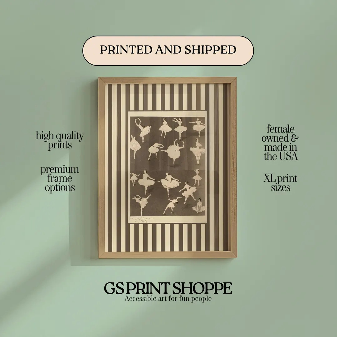 Ballerina Stripe Wall Art - Vintage Style Landscape Print - Etsy | Etsy (US)