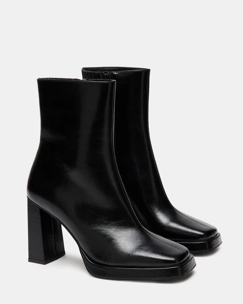 FREYA Black Leather Square Toe Ankle Bootie | Women's Booties | Steve Madden (US)