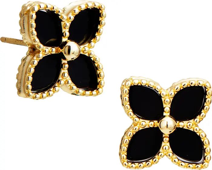 Yellow Gold Vermeil Onyx Flower Stud Earrings | Nordstrom Rack