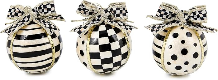 MACKENZIE-CHILDS Set of 3 Capiz Ball Ornaments, Christmas Tree Decorations Set, Black-and-White C... | Amazon (US)