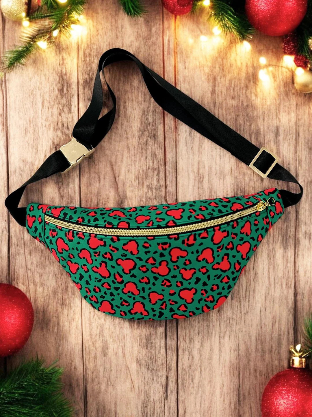 Christmas Cheetah Print Mickey Head | Fanny Pack | Waist Bag | Bum Bag | Crossbody Bag | Belt Bag... | Etsy (US)