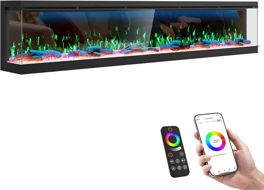 100" 3 Sided Electric Fireplace, 3D Mirrored Smart WiFi Built-in Linear Fire Place Heater with 25... | Amazon (US)