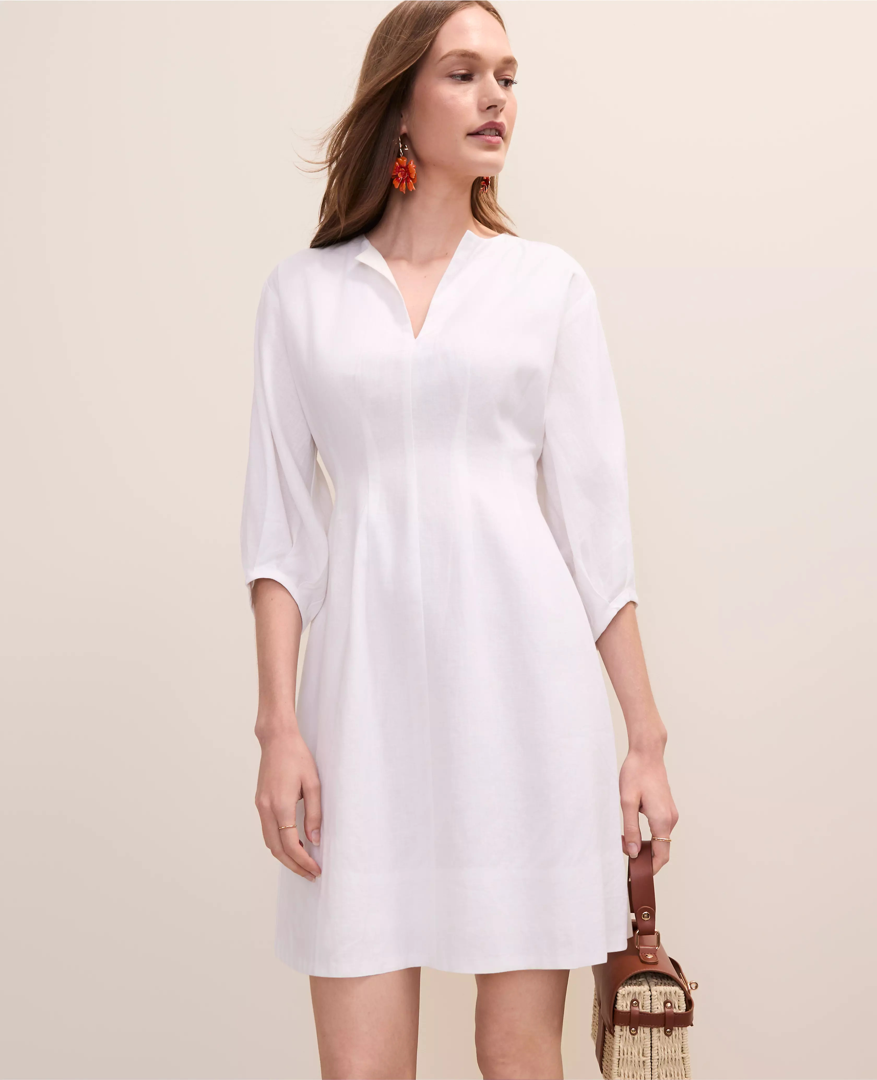 Petite Pintucked Mini Dress in Linen Blend | Ann Taylor