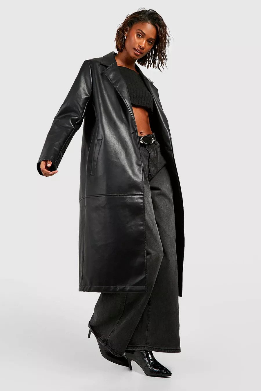 Faux Leather Longline Jacket | boohoo (US & Canada)