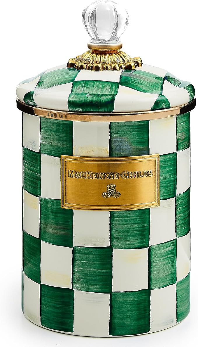MACKENZIE-CHILDS Medium Enamel Canister, Kitchen Storage Container with Lid, Green-and-White Emer... | Amazon (US)