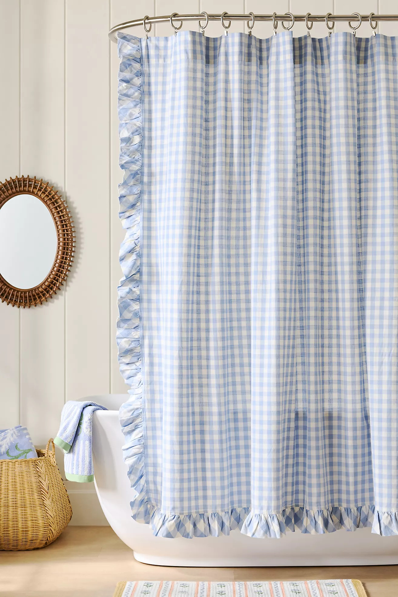 Cotton Printed Gingham Ruffle Shower Curtain | Anthropologie (US)