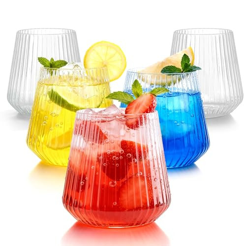 BESTSTAR 36 Pcs 12 oz Plastic Clear Ribbed Wine Glasses, Origami Ripple Disposable Champagne Glas... | Amazon (US)