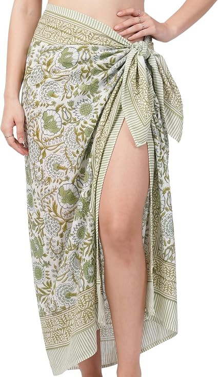 100% Cotton Hand Block Sarong Swimsuit Cover Up, Beach Cover Ups For Women | Bathing Suit Cover U... | Amazon (US)