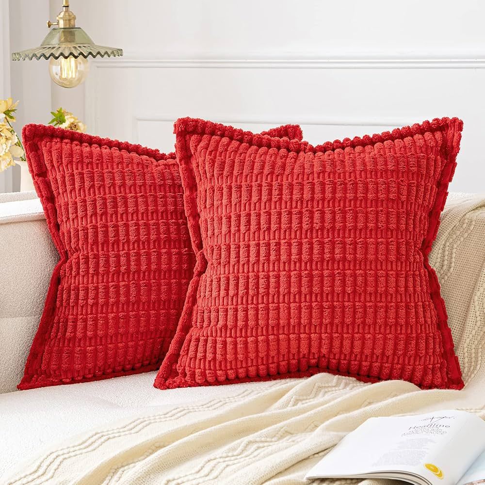 MIULEE Red Corduroy Decorative Throw Pillow Covers Pack of 2 Soft Striped Pillows Pillowcases wit... | Amazon (US)