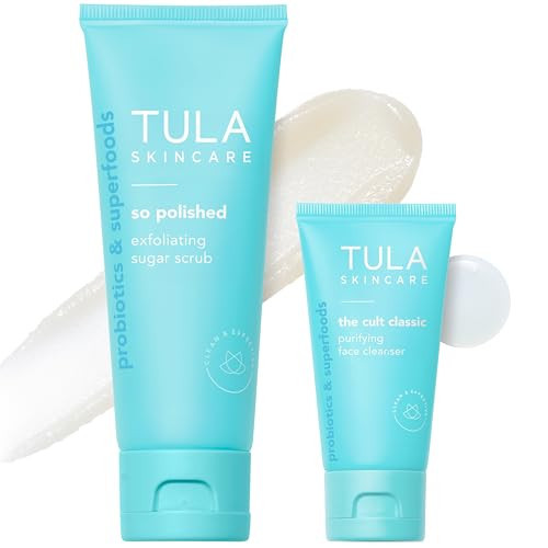 TULA Skin Care Cult Classic Purifying Face Cleanser Travel Size, 1 oz + So Polished Exfoliating Sugar Scrub Full Size, 2.9 oz., 2 Piece Set | Amazon (US)