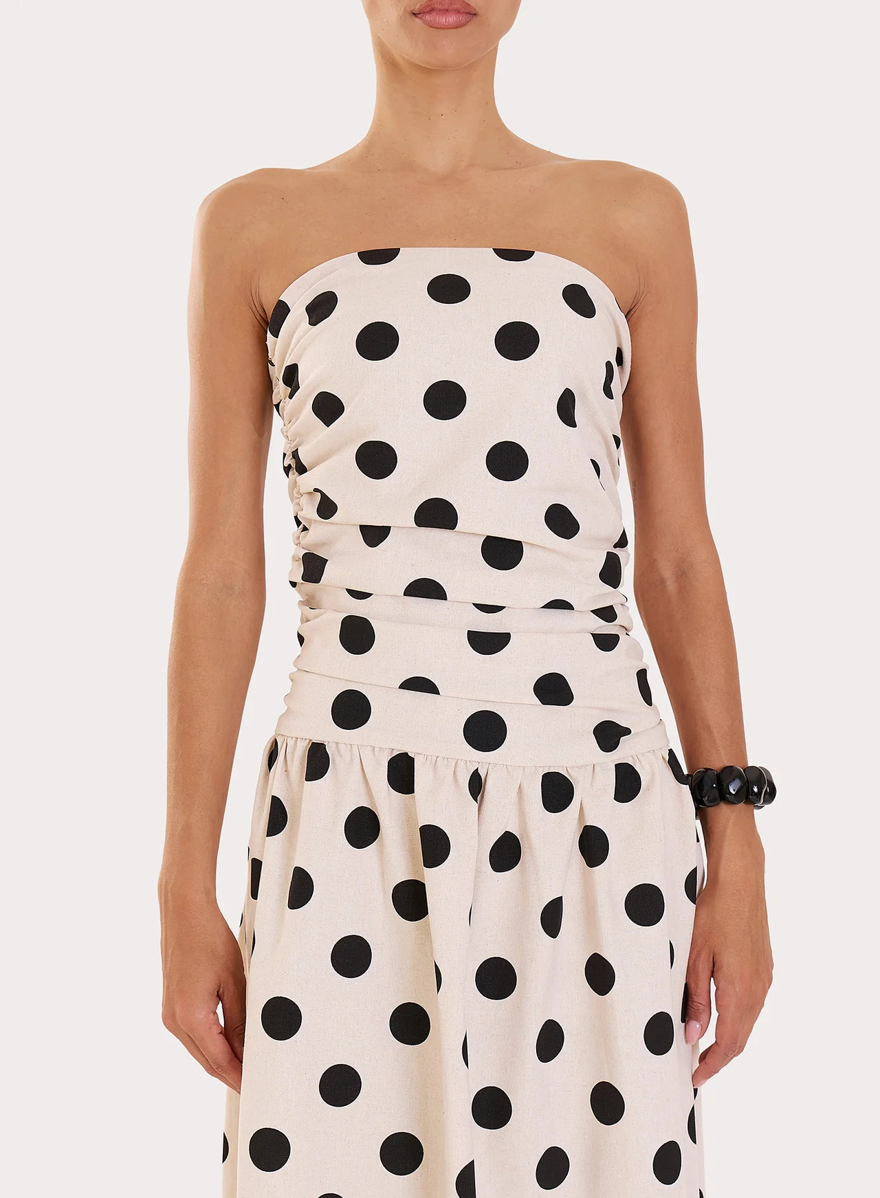 Women's Polka Dot Printed Linen Blend Bandeau Maxi Dress | Brona | 4th & Reckless | 4th & Reckless