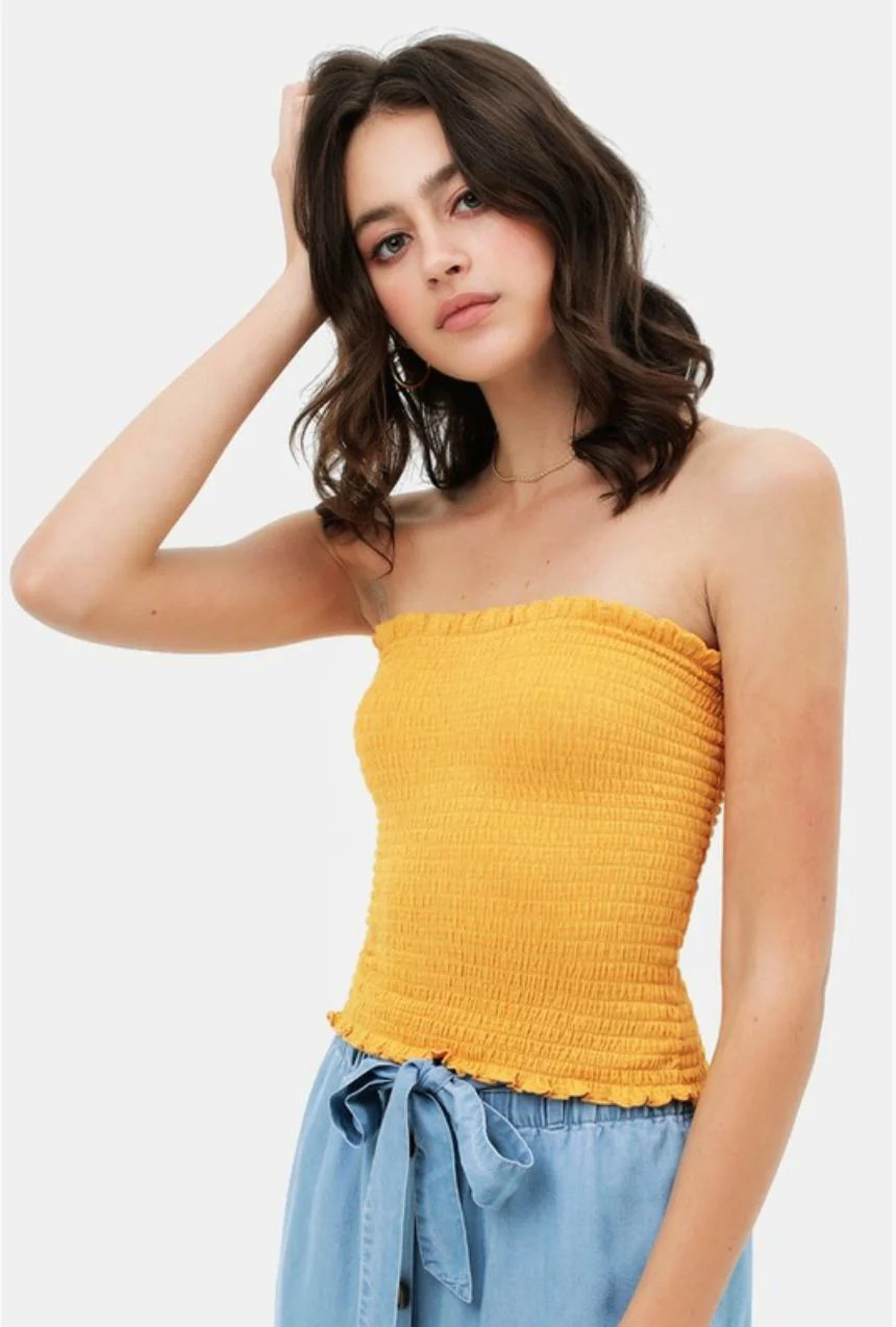 Kiss The Sun Yellow Smocked Tube Top M | Boho Pink